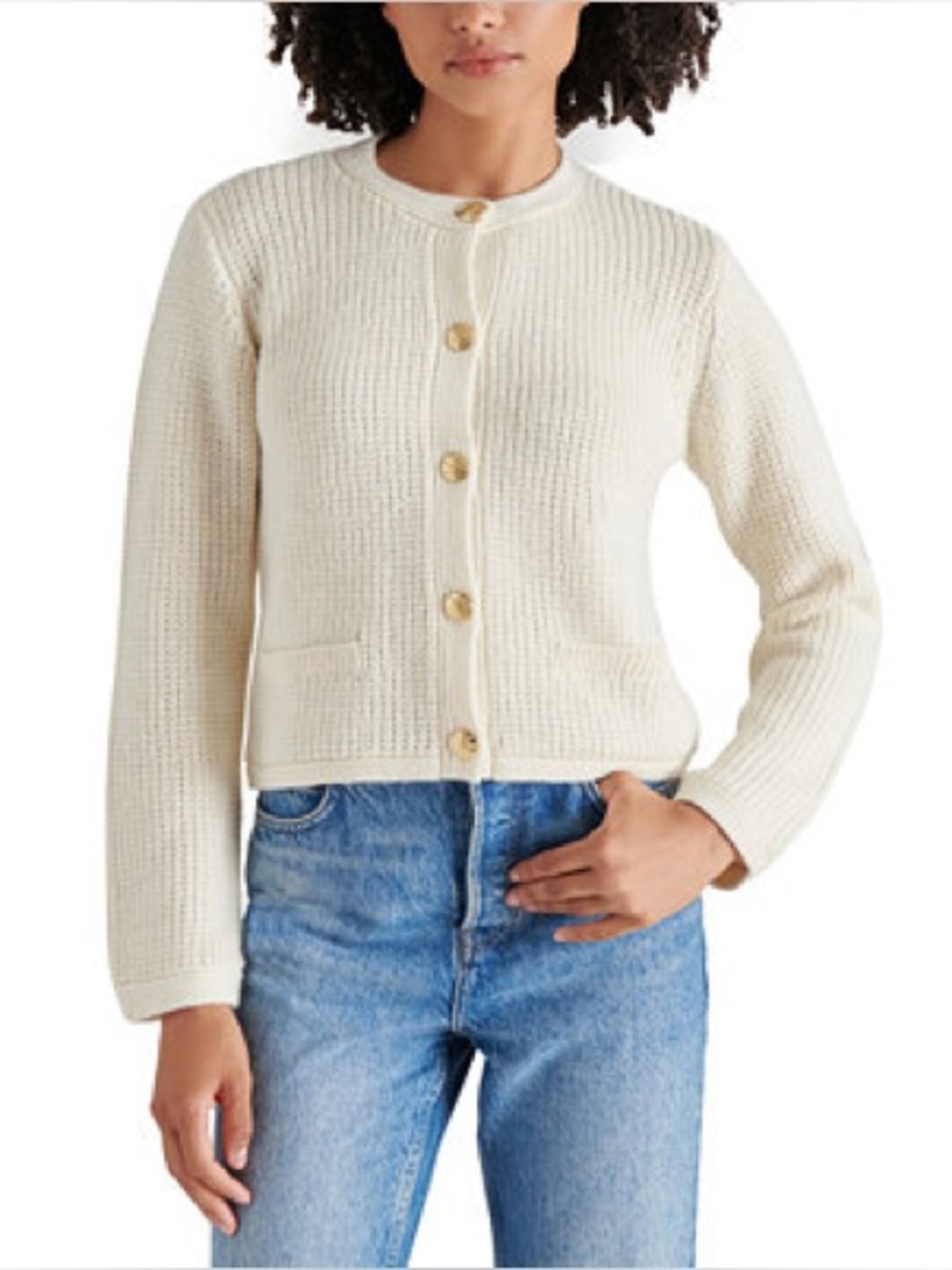 Steve Madden Cream Knit Button-Front Women's Sweater Cardigan